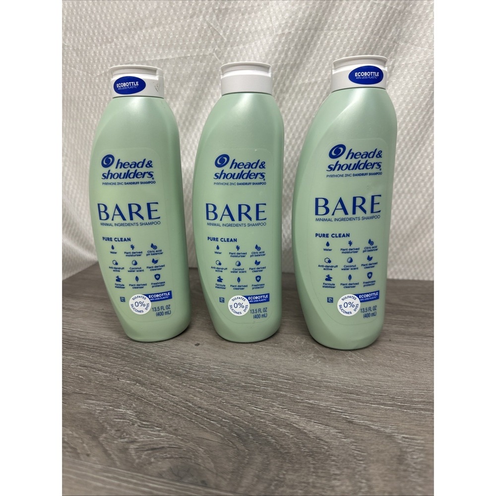 Head & Shoulders BARE Shampoo Unisex 13.5oz Green New 3pk Pure Clean Minimalist